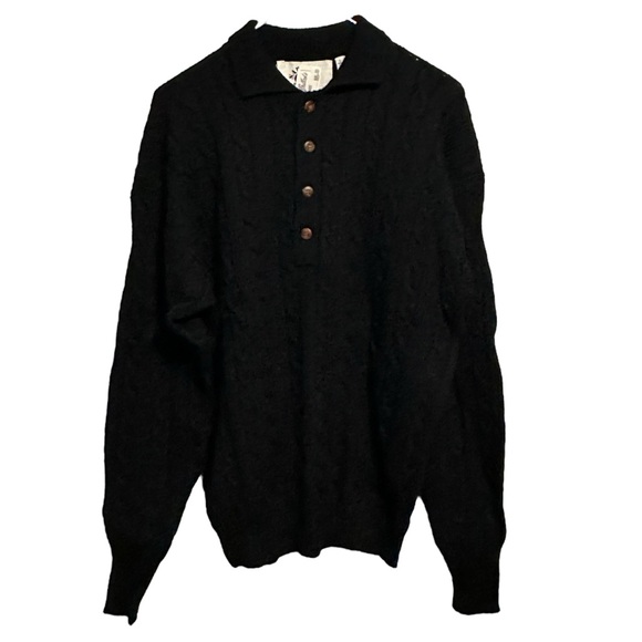 Robert Peritz Polo Sweater Wool Black Size Large New With Tags Bullocks 1980s - Picture 1 of 6